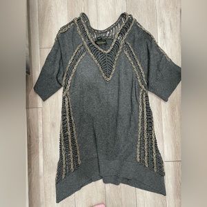 Catherine Malandrino Cashmere Gray Mini Sweater Dress Crochet and Leather Med